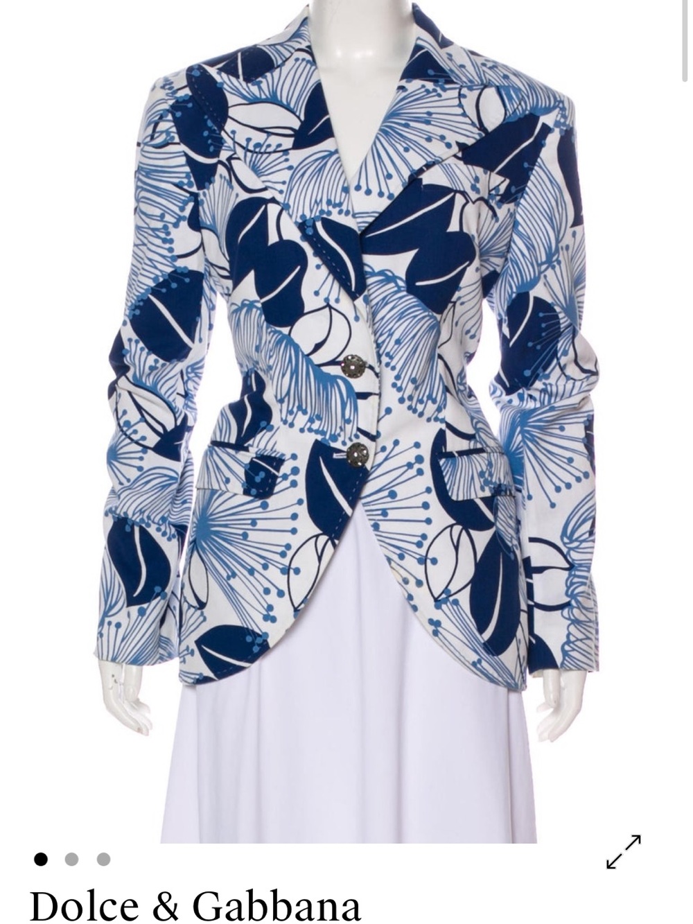 Dolce & Gabbana White and Navy Floral-Print Women's Blazer